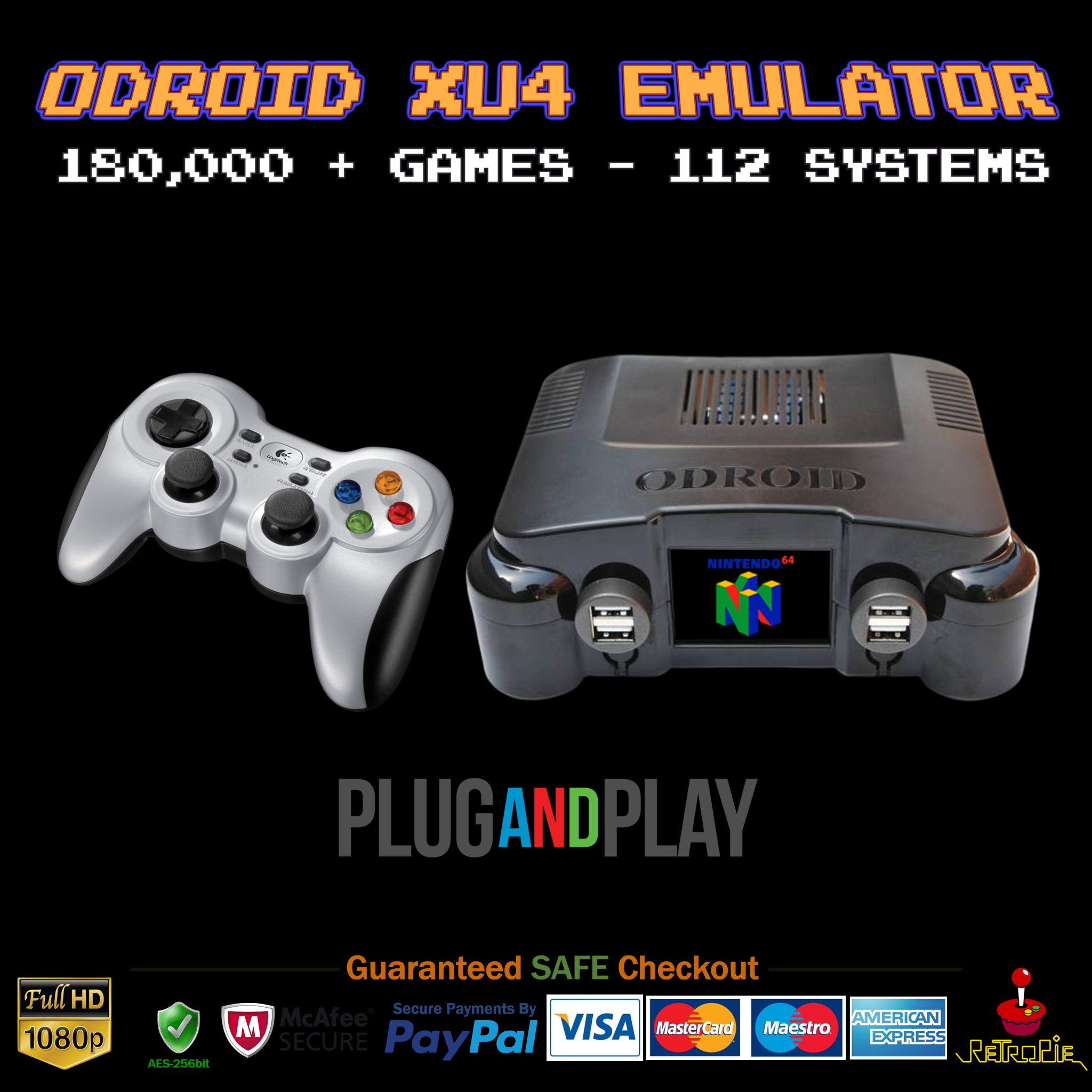 Plug And Play ODROID XU4 512 GB Ora v1.65 Retropie Emulation Station Full  Kit